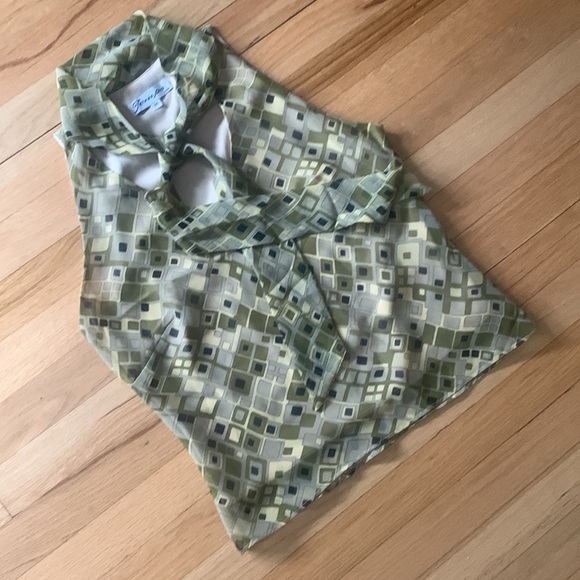 Summer V-Neck Halter Top Olive Green with Liner and Sash Tie -Medium - Picture 7 of 15